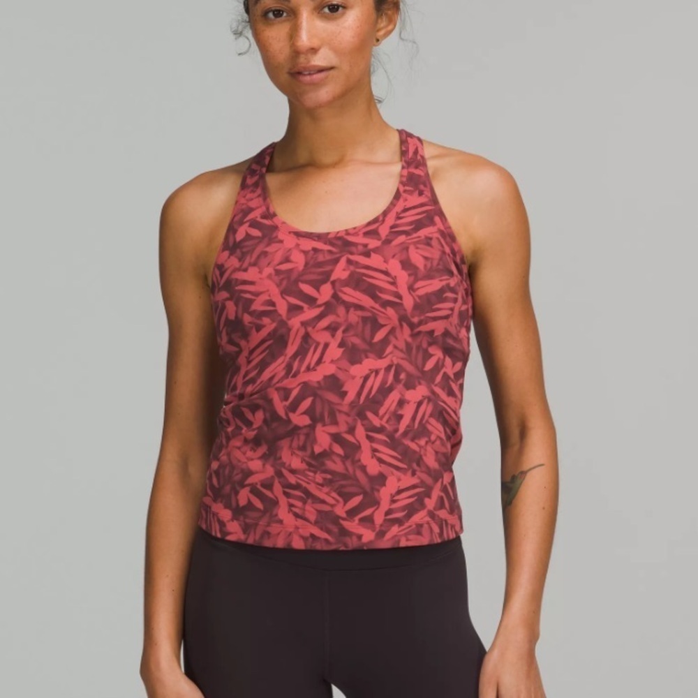 Lululemon cool racerback short tank top spray leaf fireside red 4083